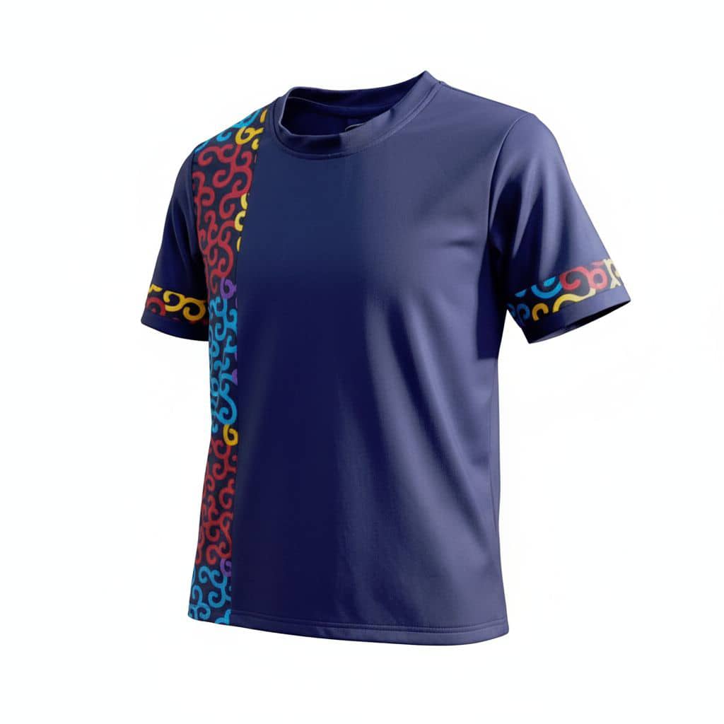 Unisex Coastal Scroll Tee | Navy Blue with Vertical Multi-Color Panel