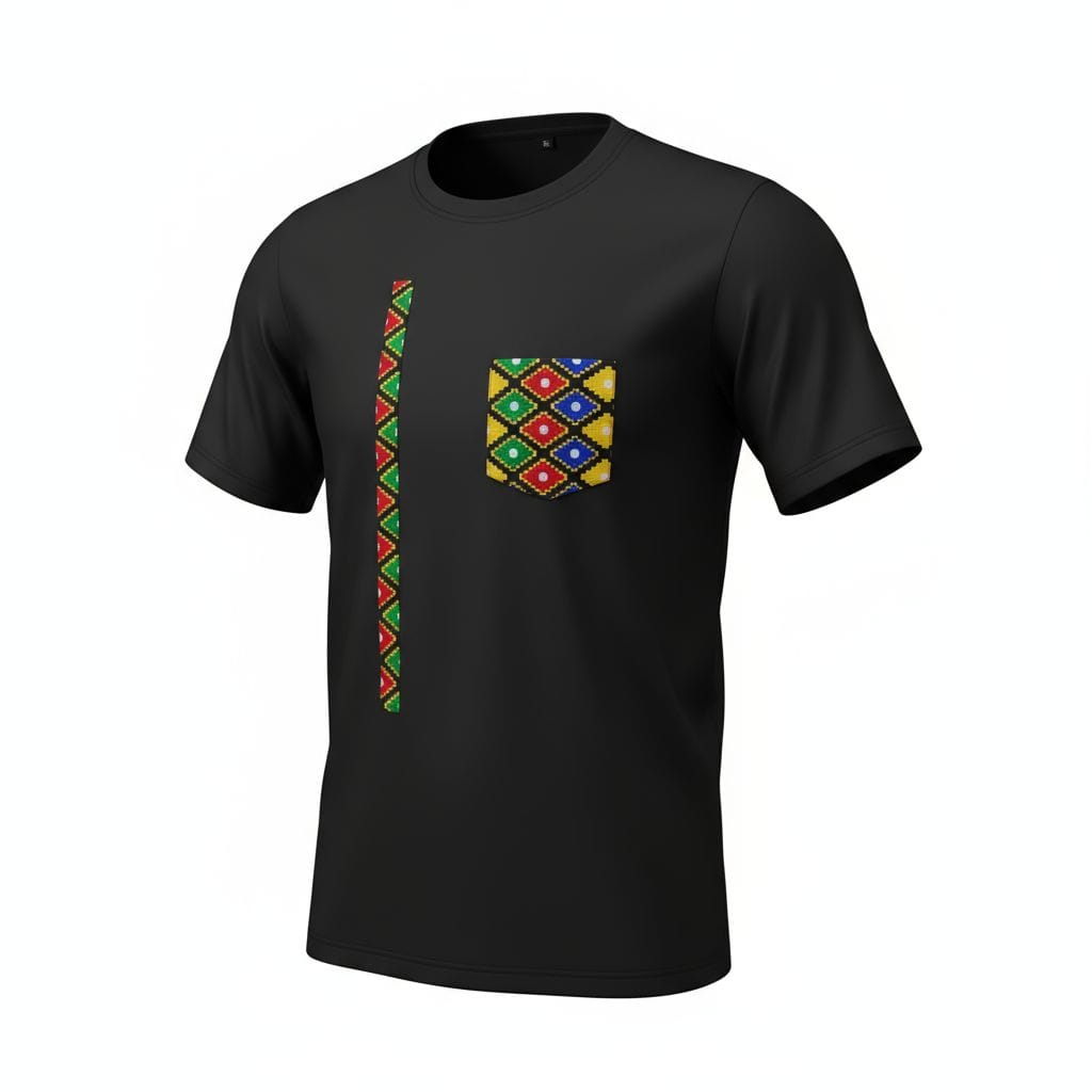Ndebele Crossroads T-Shirt | Zulu/Ndebele Beaded Geometric Pocket Tee