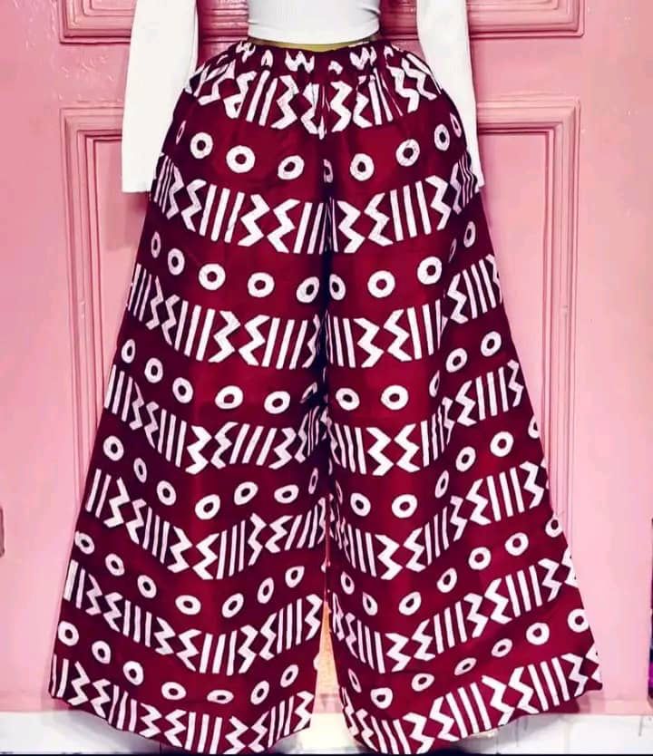 Maroon Echoes Palazzo Pants | Heritage West African Print Wide-Leg Trousers
